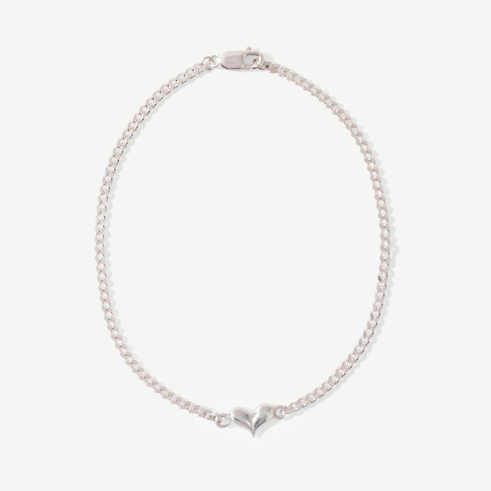 Sterling Silver Curb Heart Bracelet