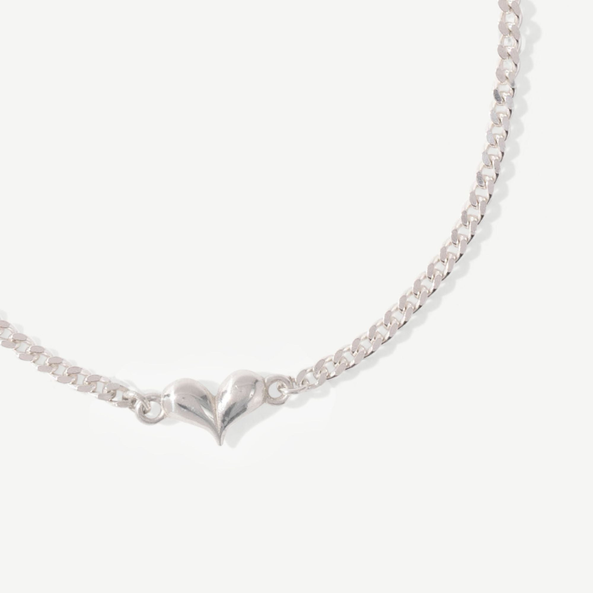 Sterling Silver Curb Heart Bracelet