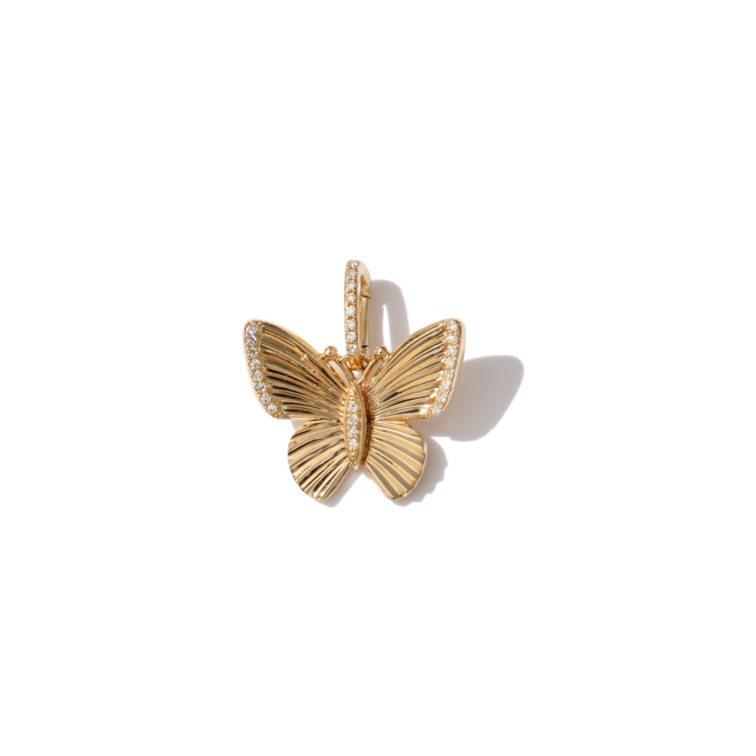 Diamond Fluted Butterfly Clasped Charm