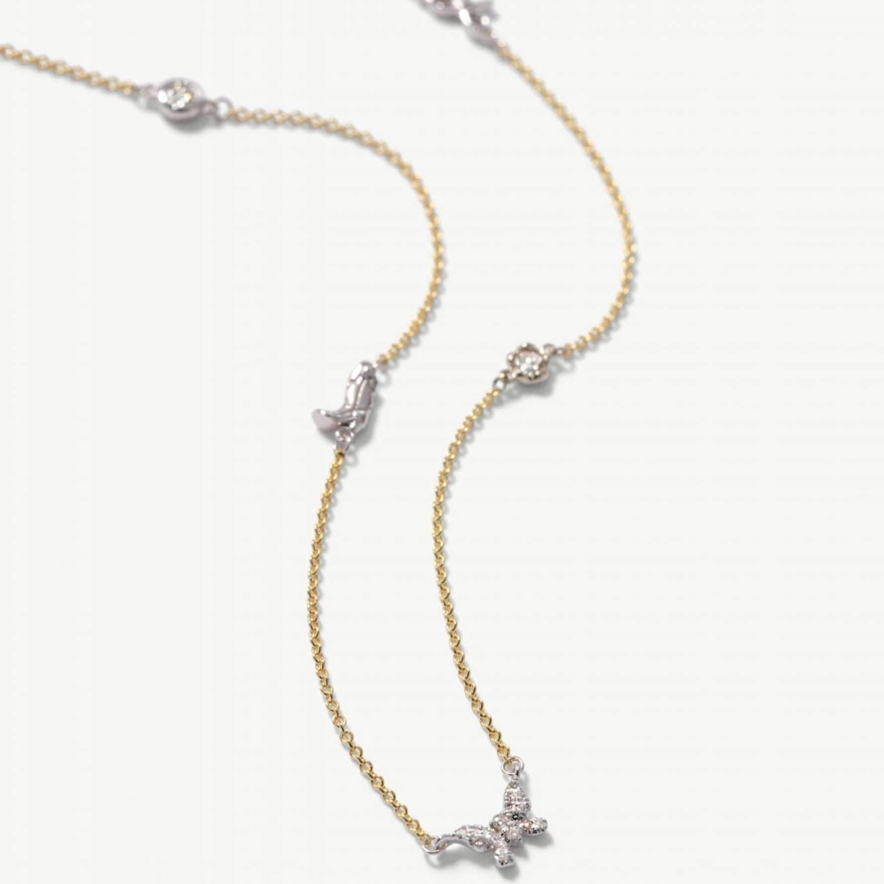 Pave Butterfly Mixed Metal Love Story Necklace