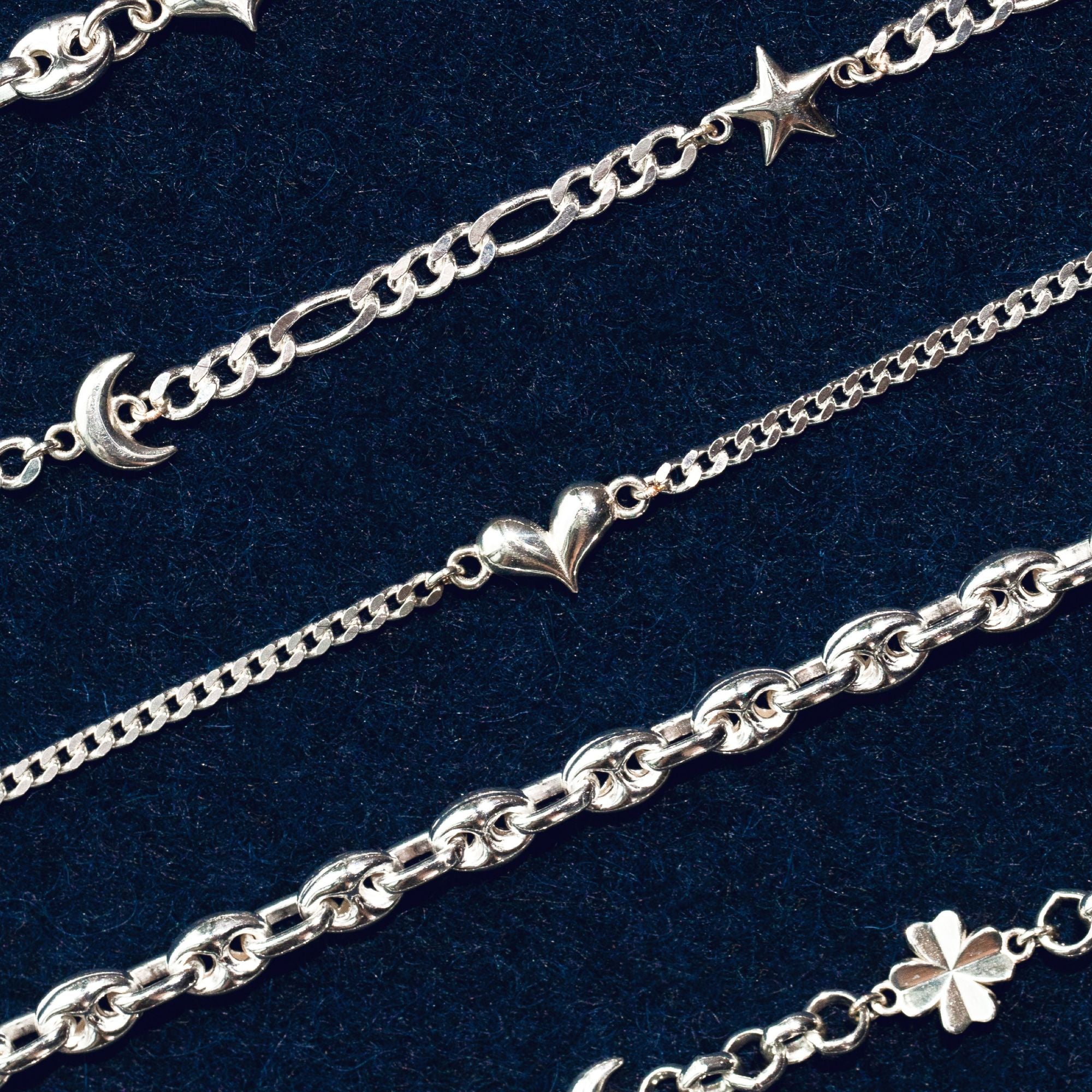 Sterling Silver Curb Heart Bracelet