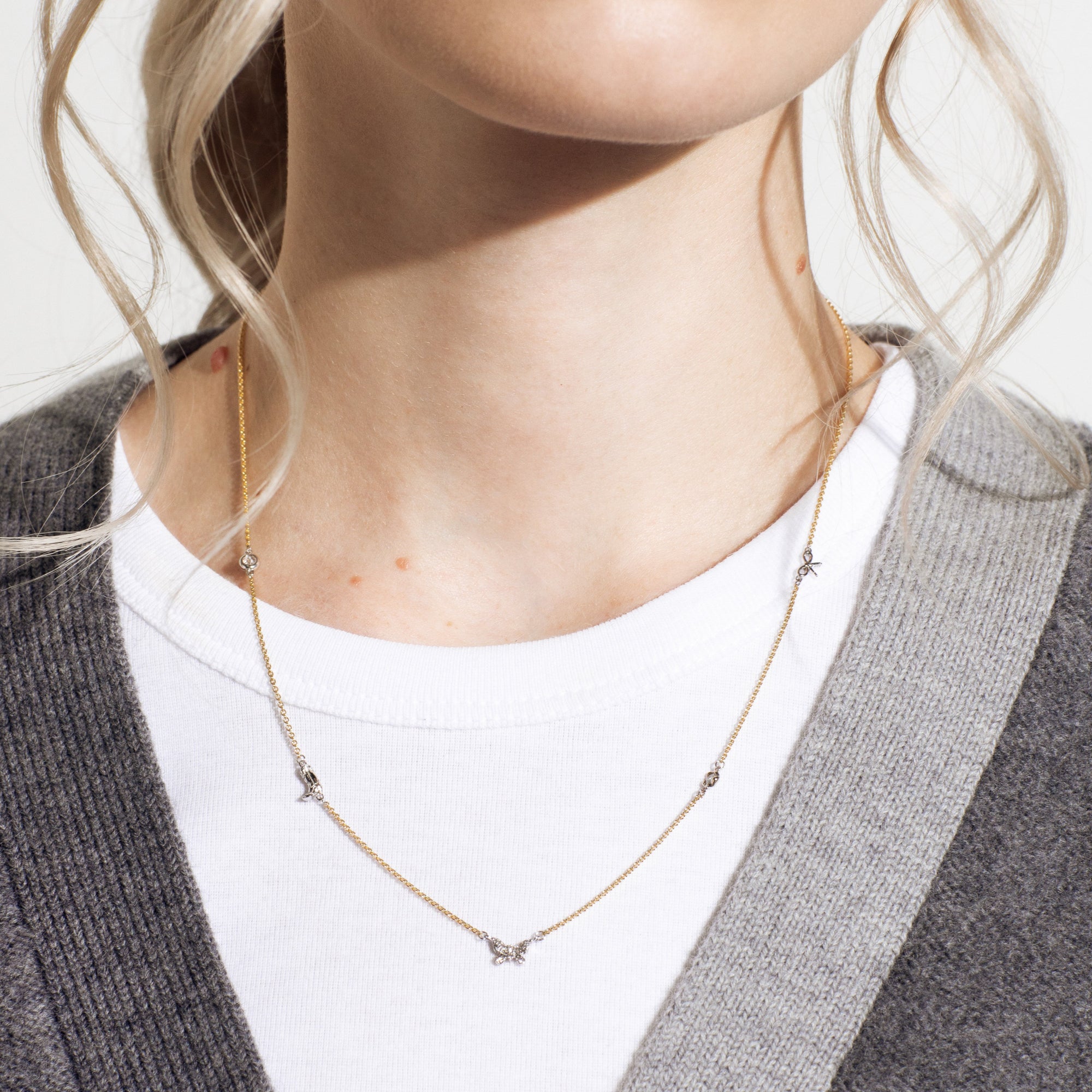 Pave Butterfly Mixed Metal Love Story Necklace