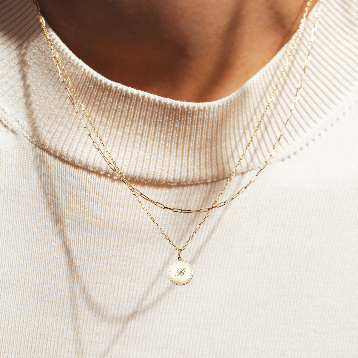 Engraved Image Chain 14k Gold 1mm Cable Chain Necklace with Engravable 9mm Circle Pendant ...